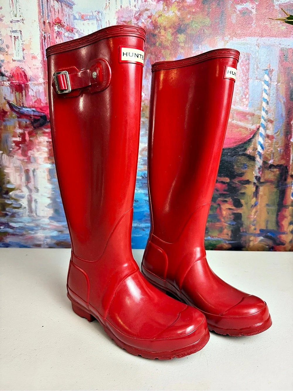 Hunter Original Tall Gloss Rain Boots Red US 5